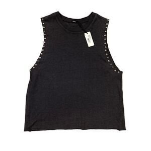 Monrow Equinox Charcoal Studded Sleeveless Top New Large
